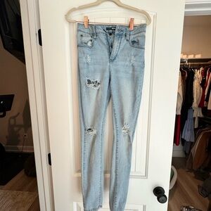 Fashion Nova Distressed Light Blue Skinny Jeans